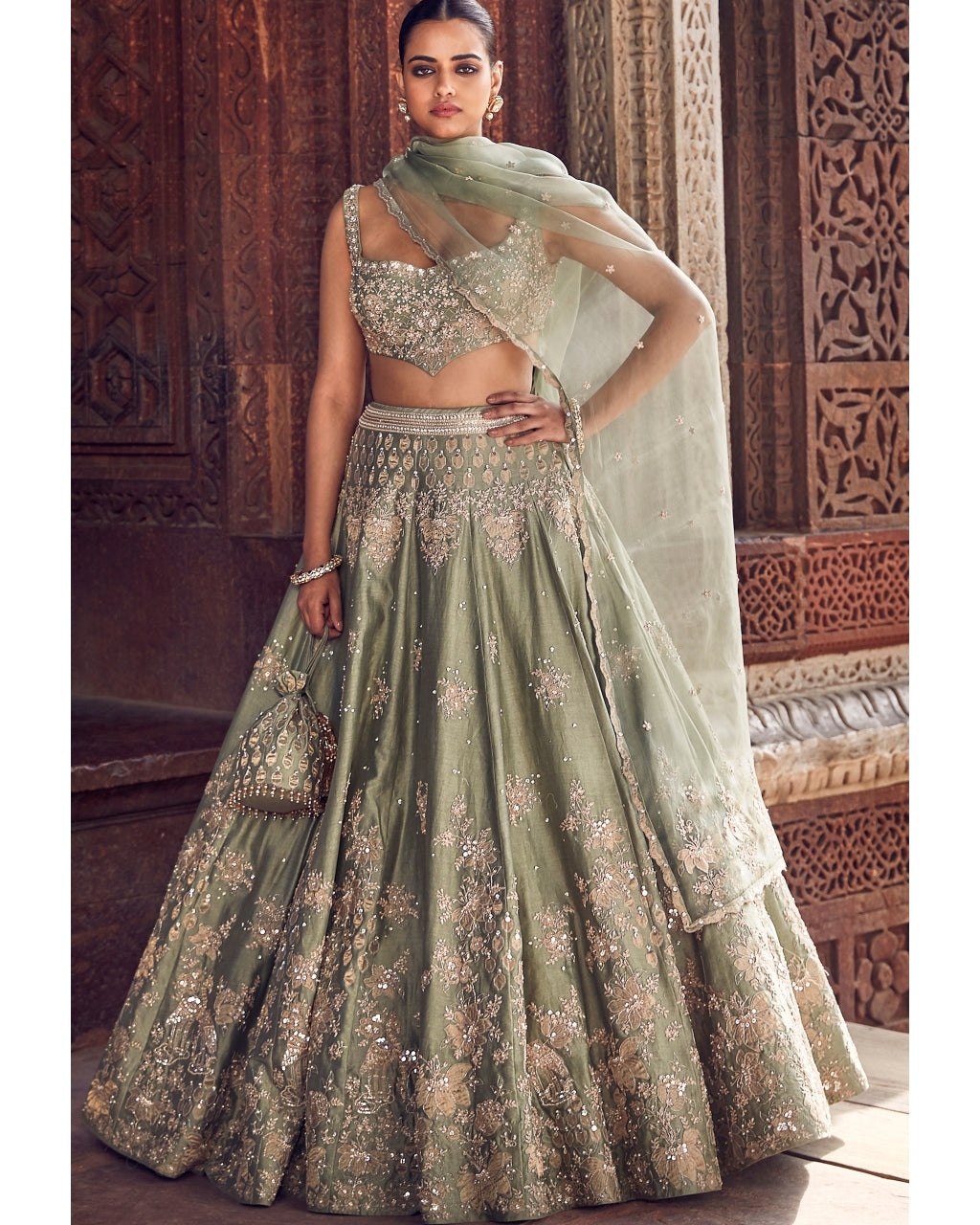 The Sona Patti Jade Bow Lehenga Set