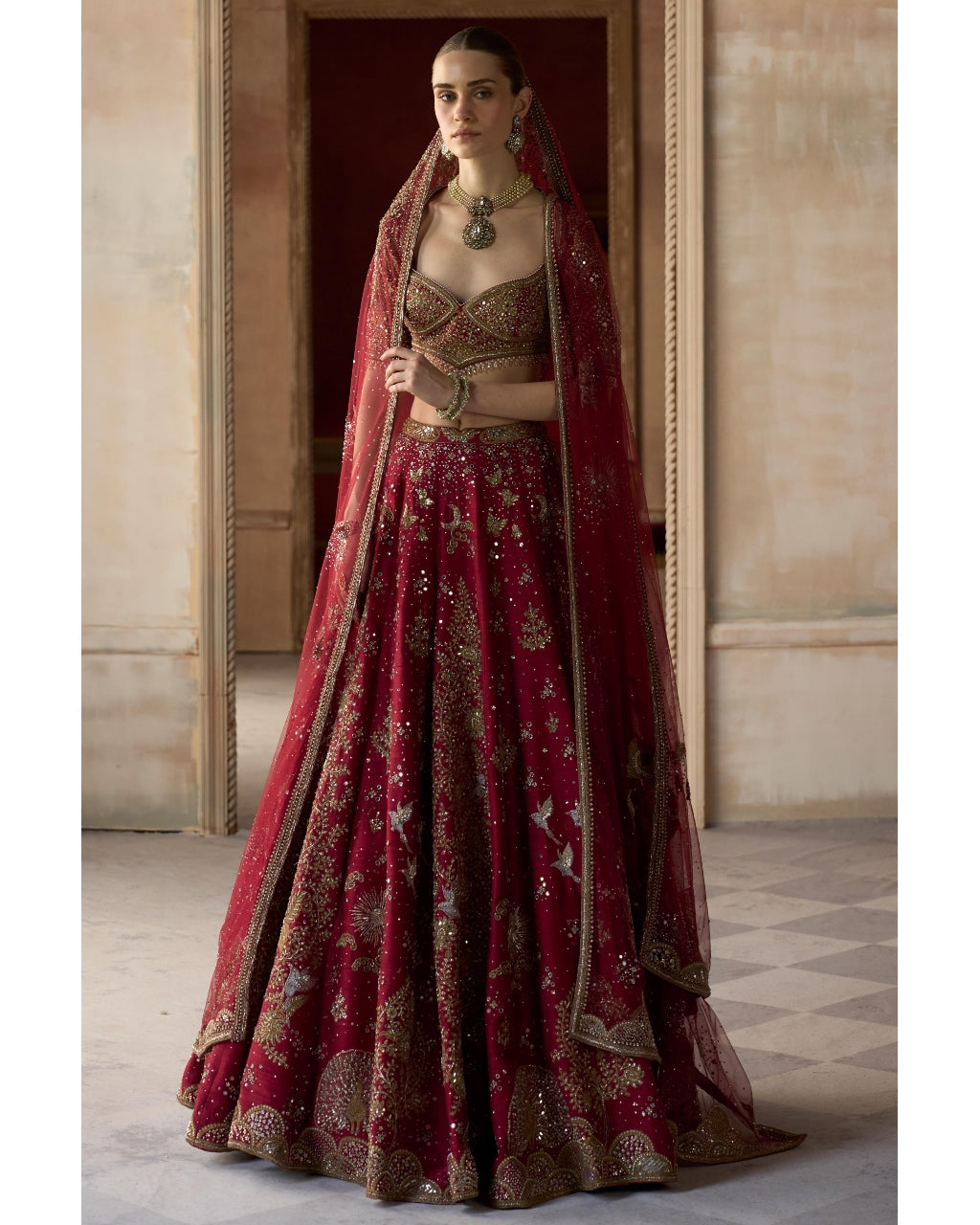 The Royal Tree of Life Scarlet Lehenga Set