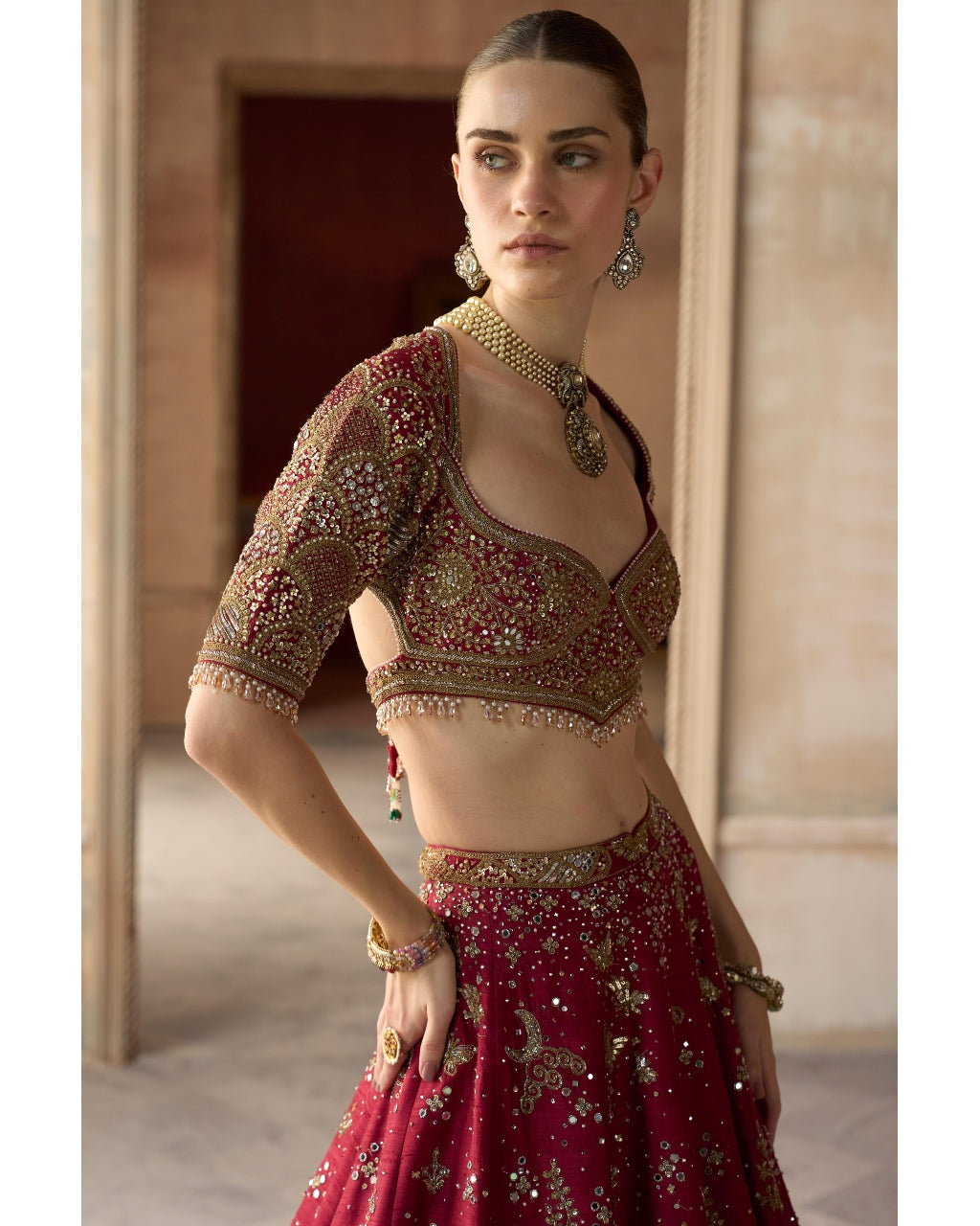 The Royal Tree of Life Scarlet Lehenga Set