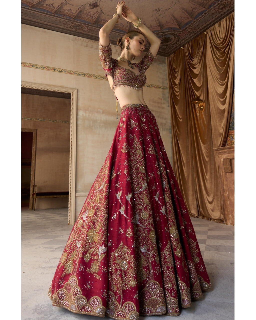 The Royal Tree of Life Scarlet Lehenga Set