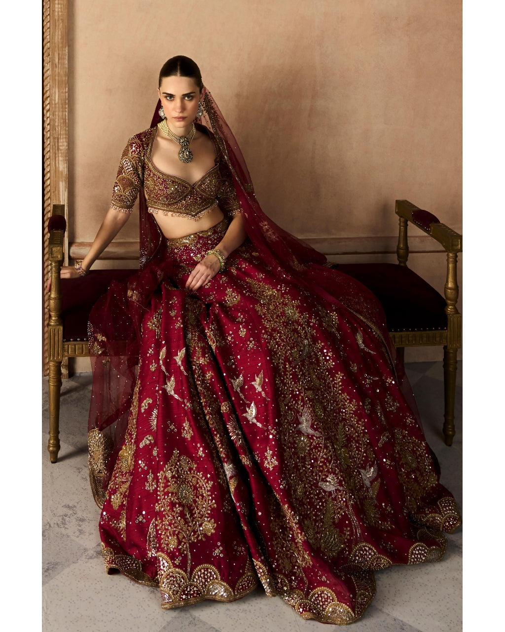 The Royal Tree of Life Scarlet Lehenga Set