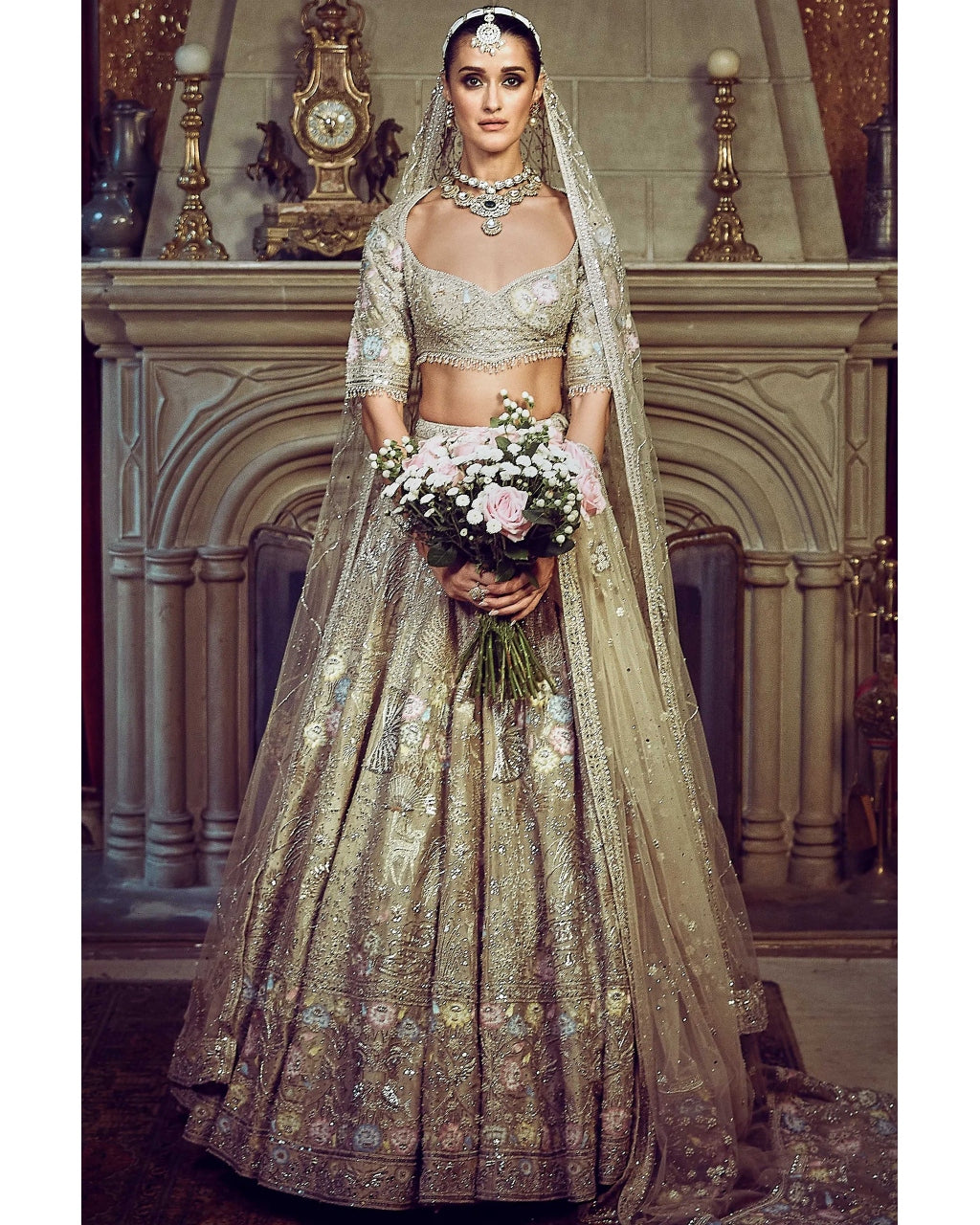 The Autumn Antelope Aged Gold Lehenga Set