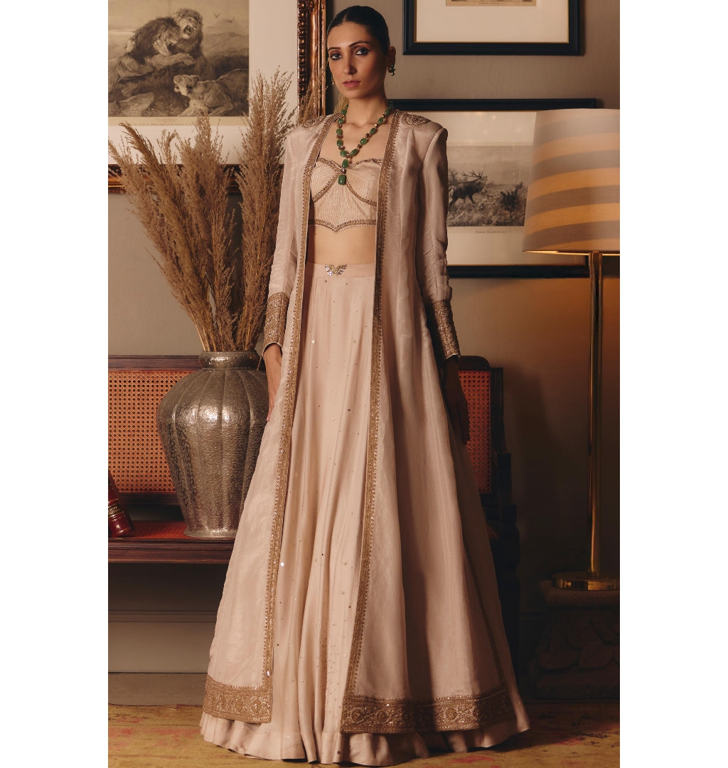 The Aged Ekru Saadgi Lehenga Set