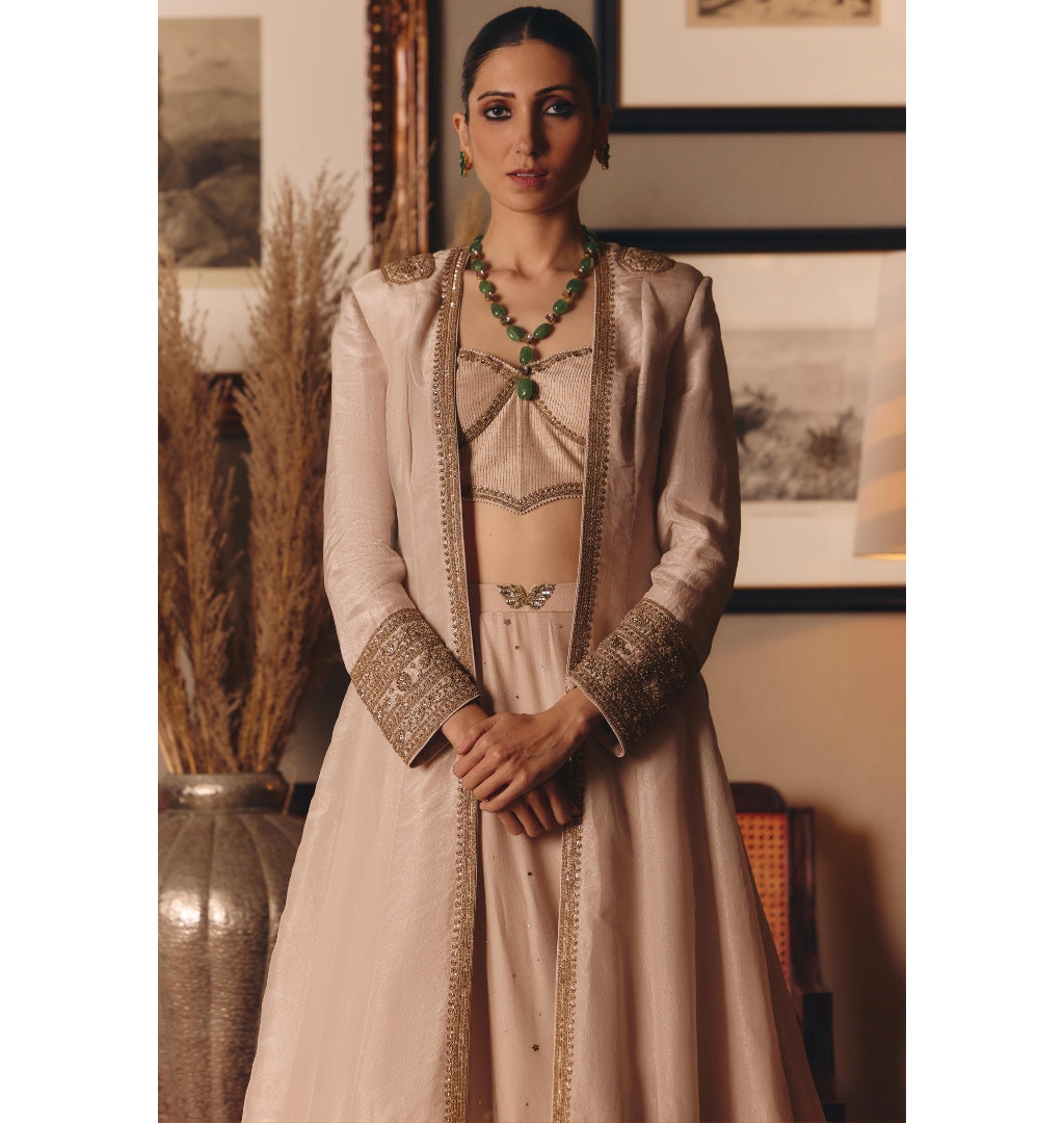 The Aged Ekru Saadgi Lehenga Set
