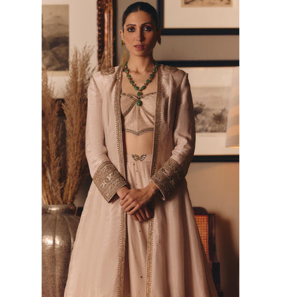 The Aged Ekru Saadgi Lehenga Set