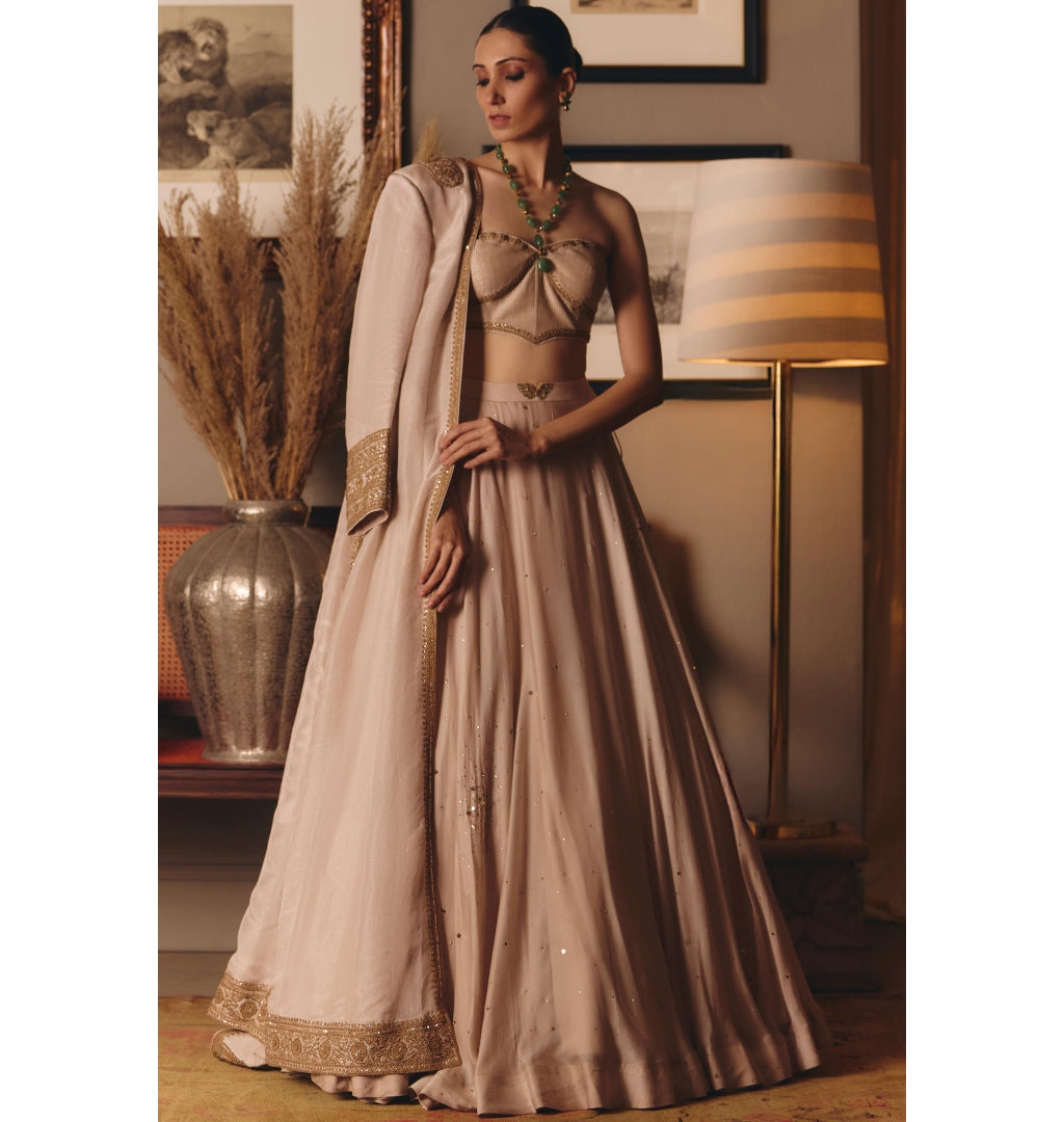 The Aged Ekru Saadgi Lehenga Set