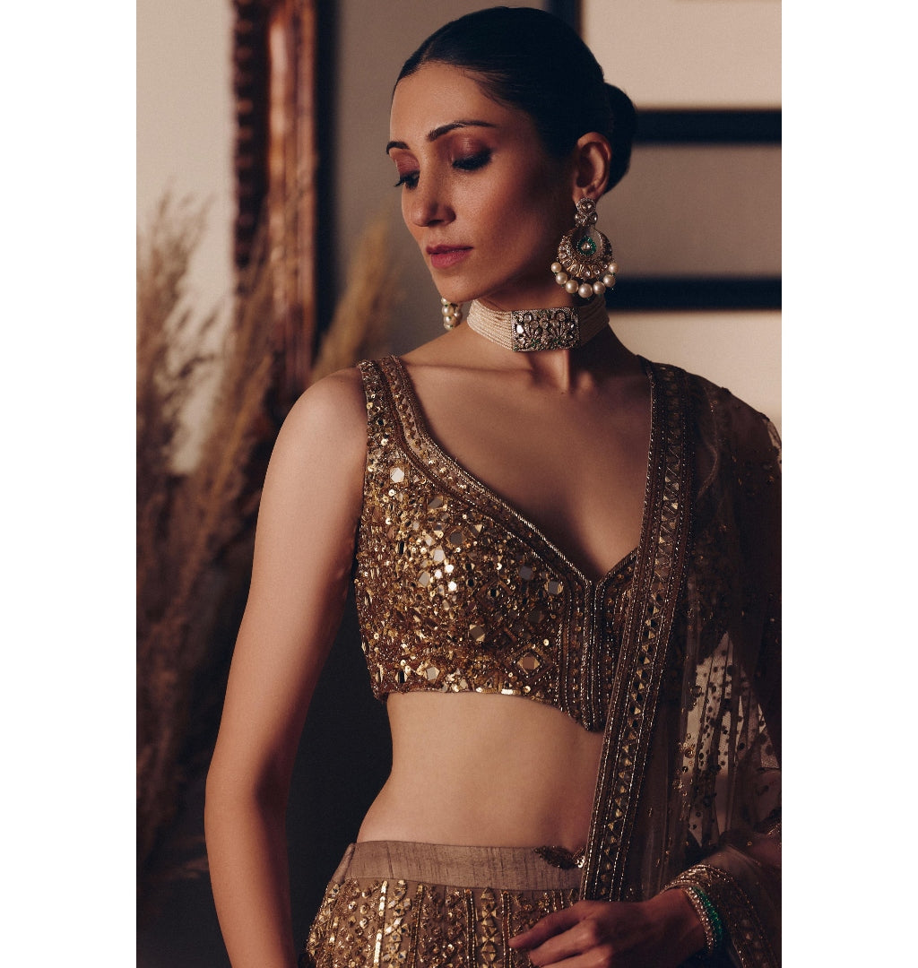 The Sheeshraag Toasted Gold Lehenga Set
