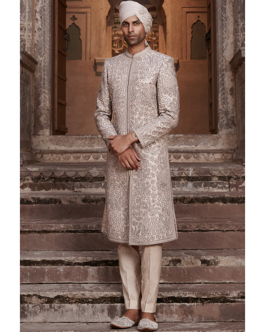 The Vintage Silver Needle Nandigram Sherwani Set