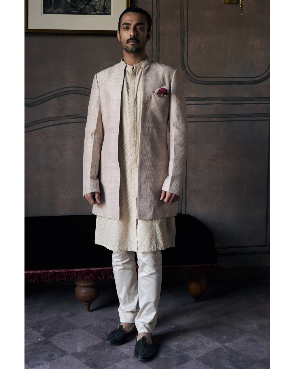 The Classic Dhagai Open Rambagh Achkan with Kurta Set