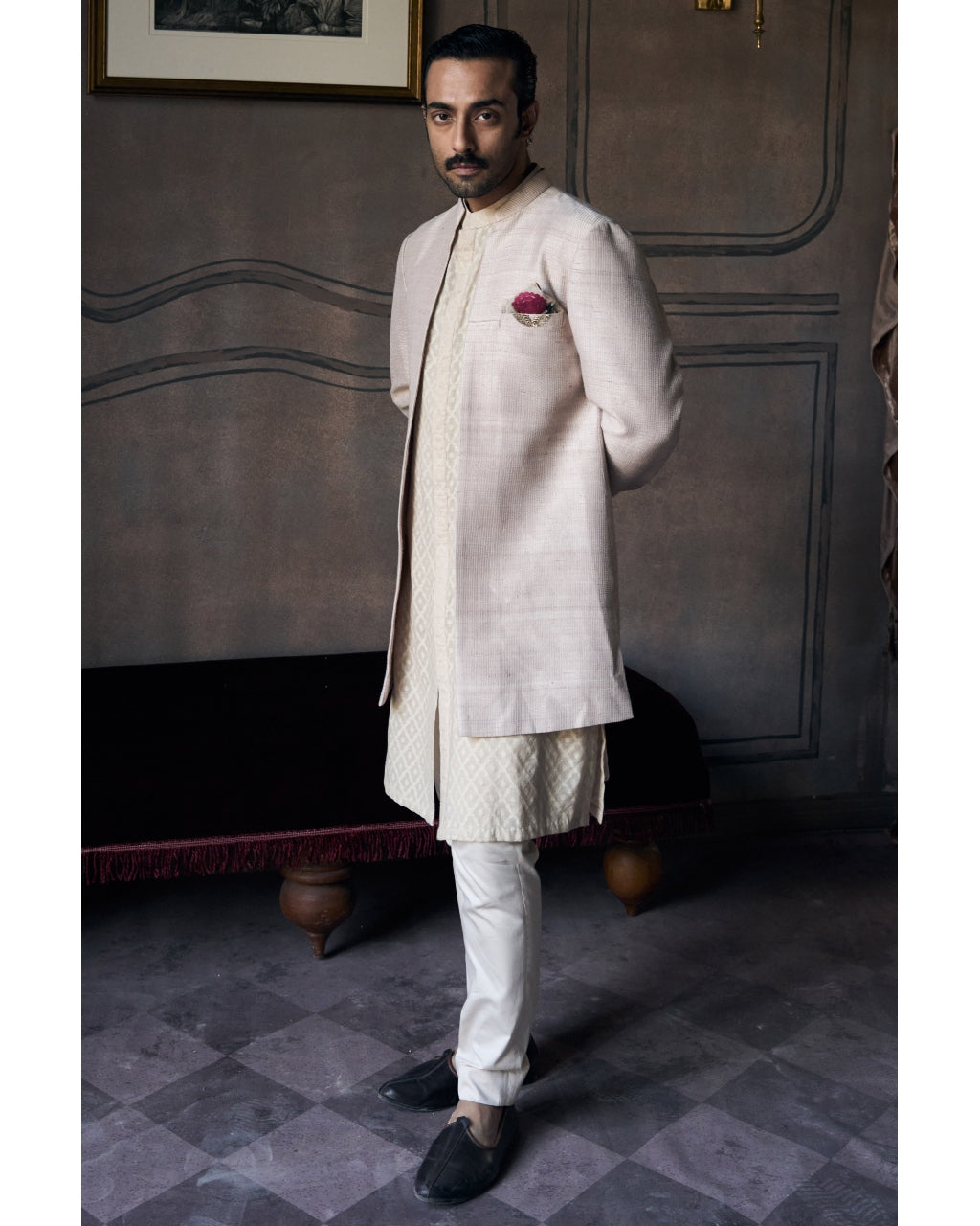 The Classic Dhagai Open Rambagh Achkan with Kurta Set