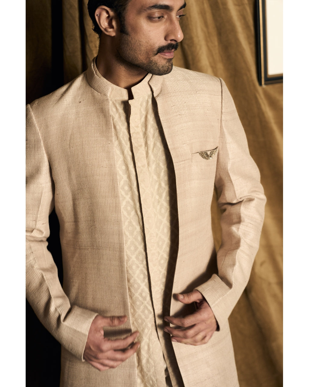The Classic Dhagai Open Rambagh Achkan with Kurta Set