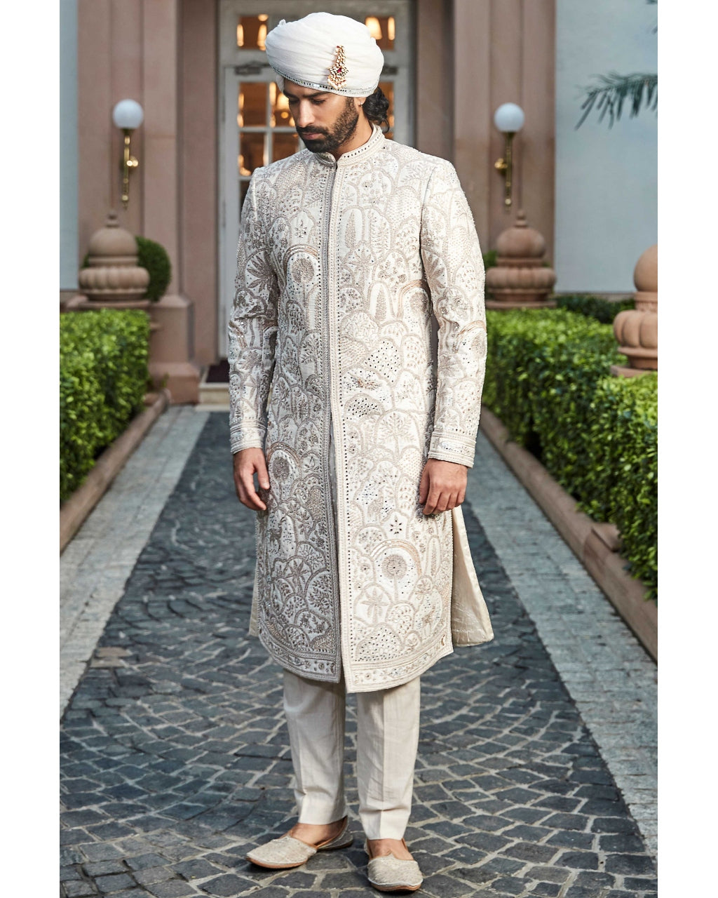 The Vintage Matsya Palace Ekru Sherwani Set