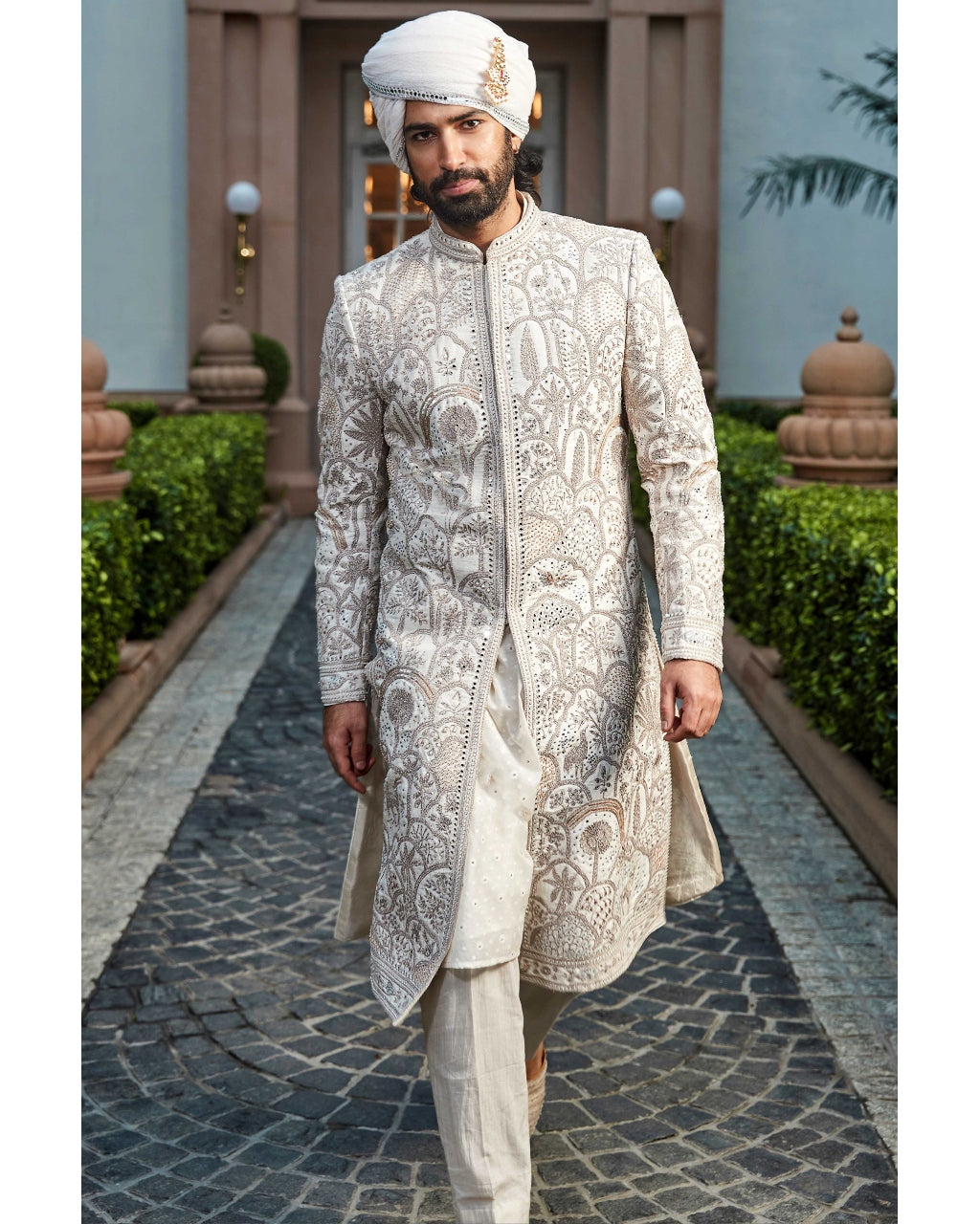 The Vintage Matsya Palace Ekru Sherwani Set