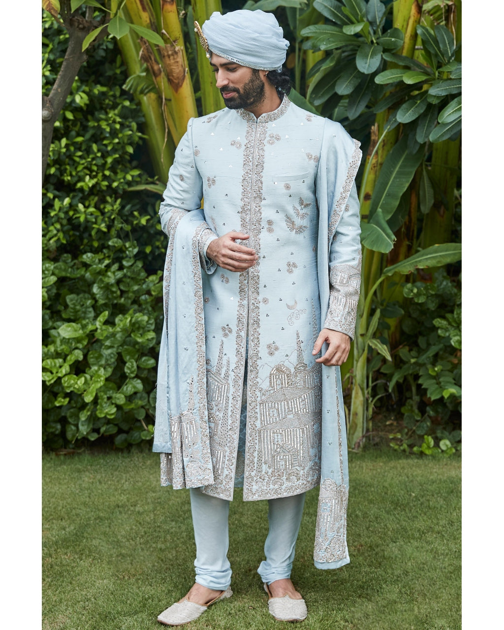 The Ice Blue Landscape Sherwani Set