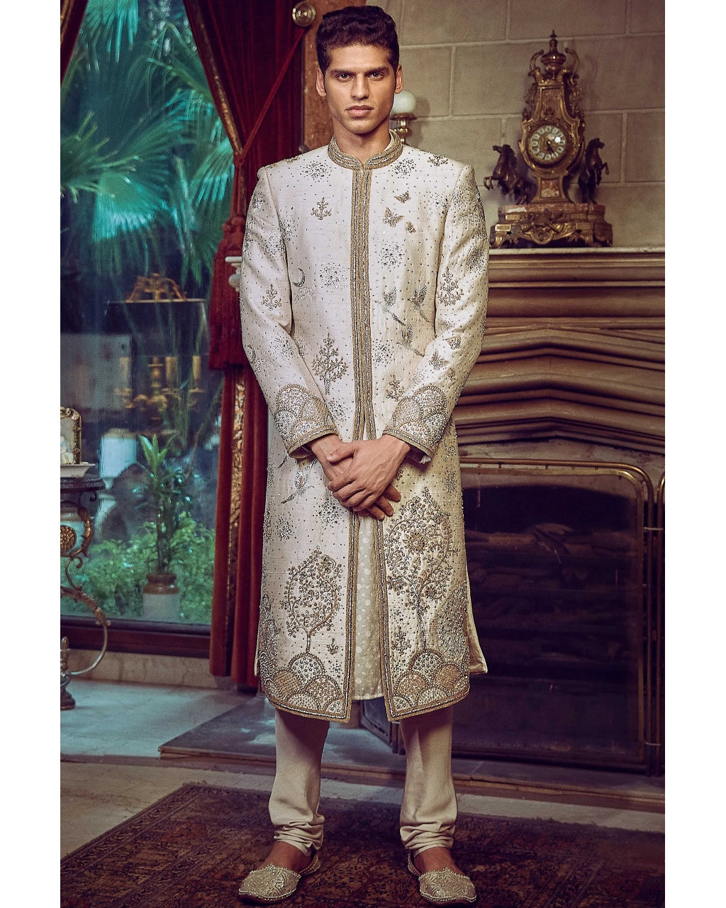 The Aurum Ekru Tree Of Life Sherwani Set