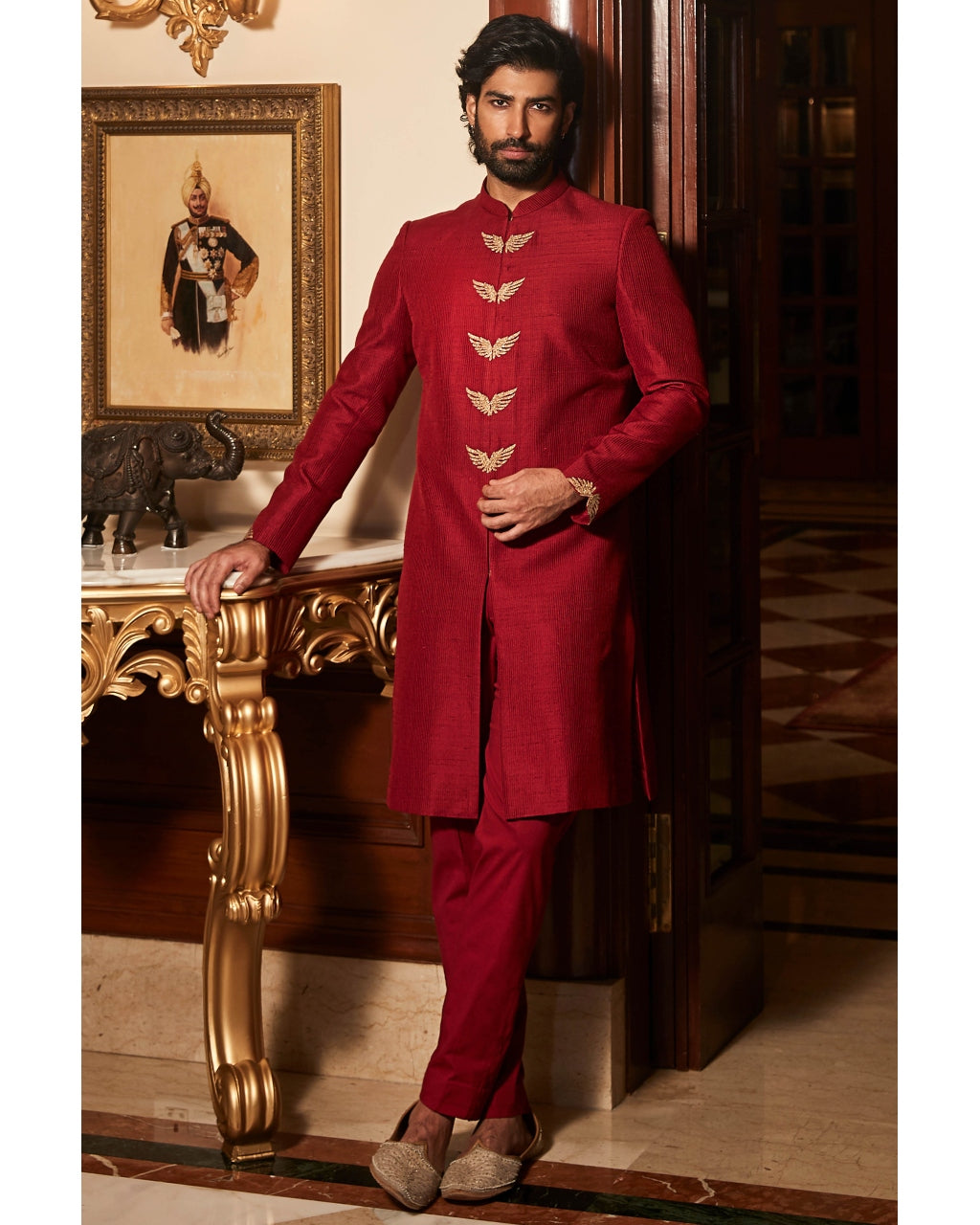The Wings Of Paradise Scarlet Sherwani Set