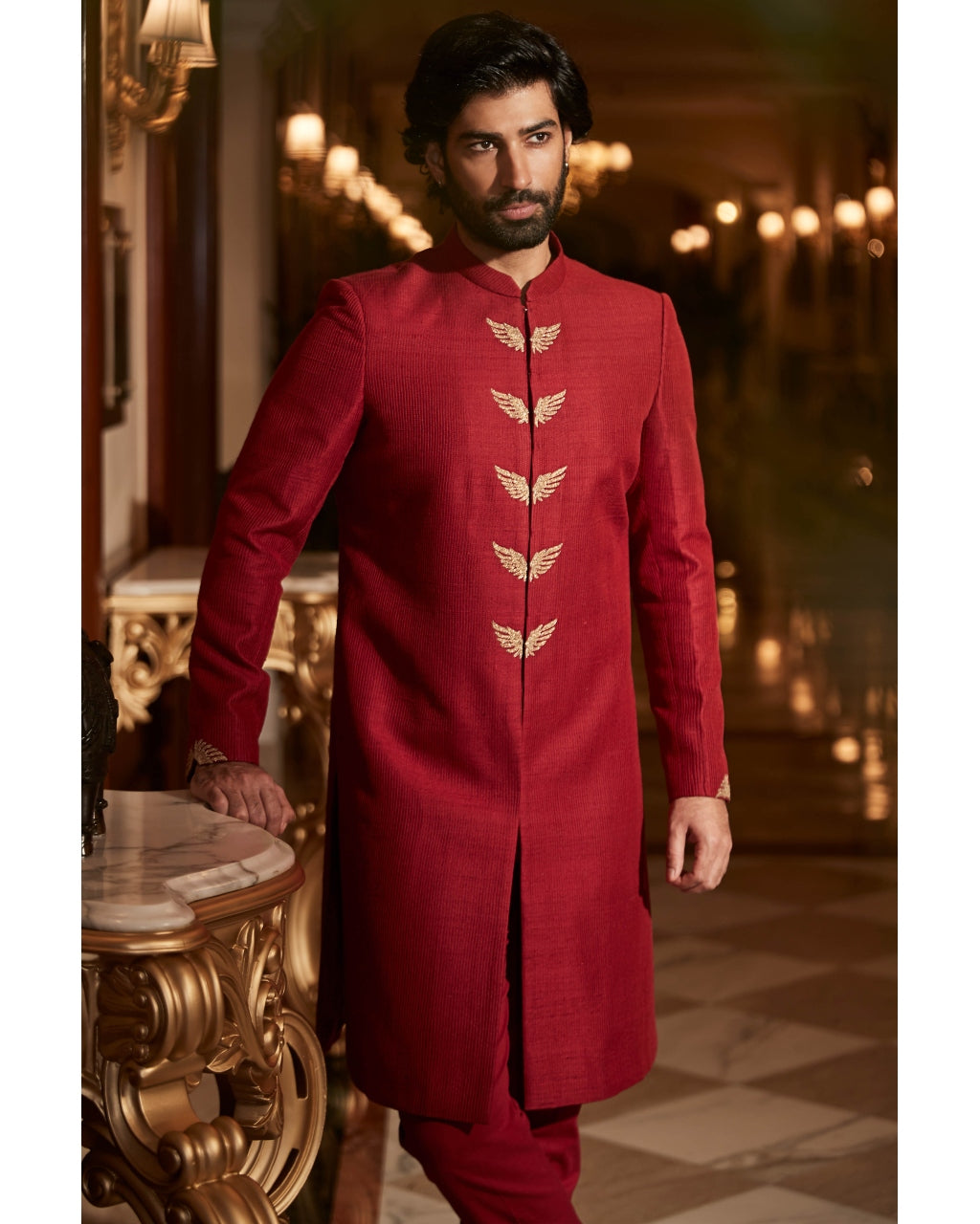 The Wings Of Paradise Scarlet Sherwani Set
