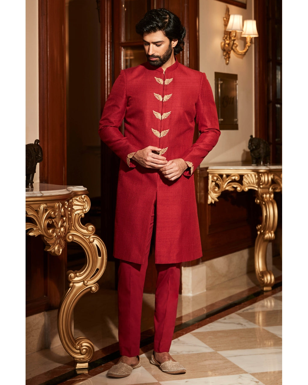 The Wings Of Paradise Scarlet Sherwani Set