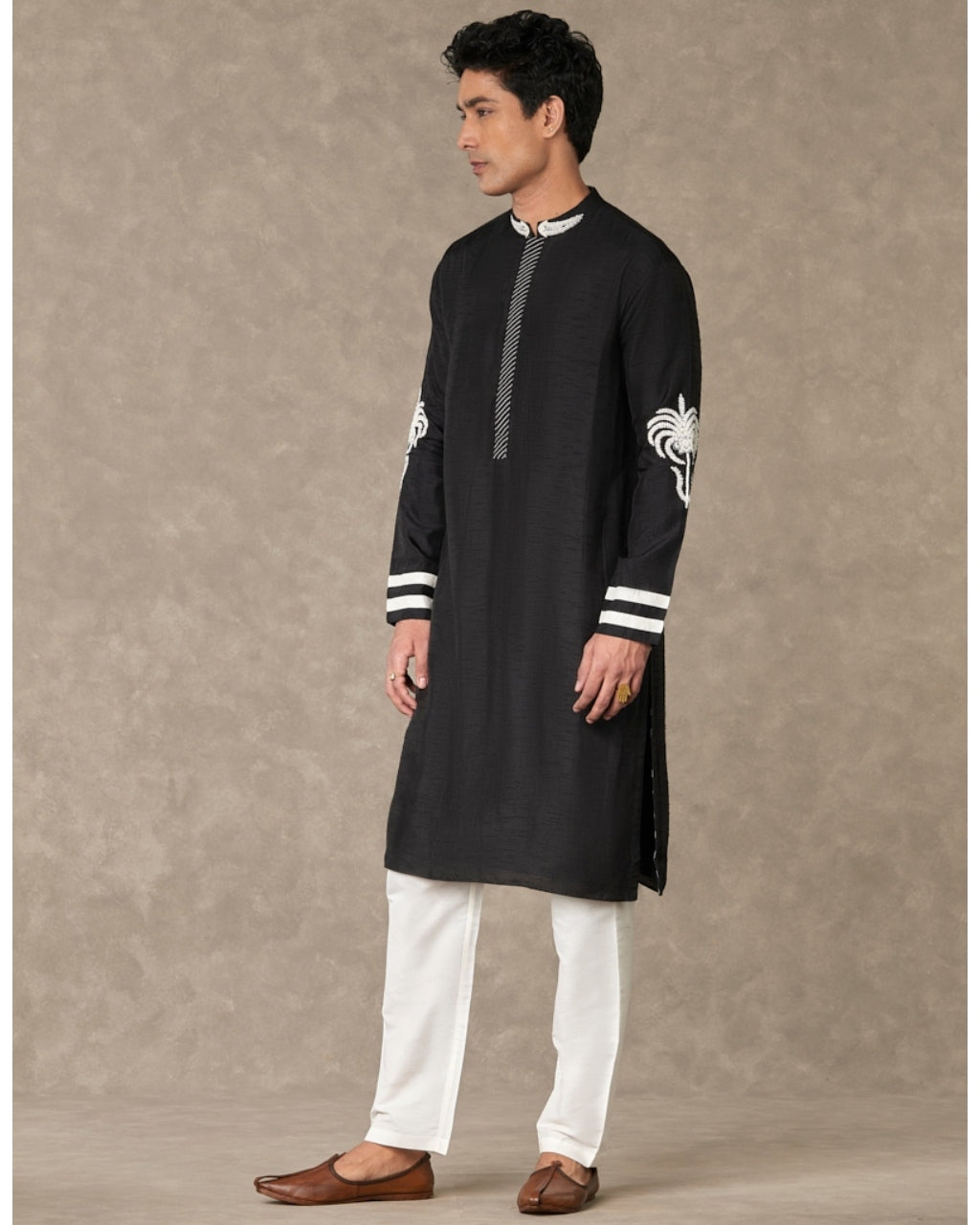 Black Shajara Kurta Set