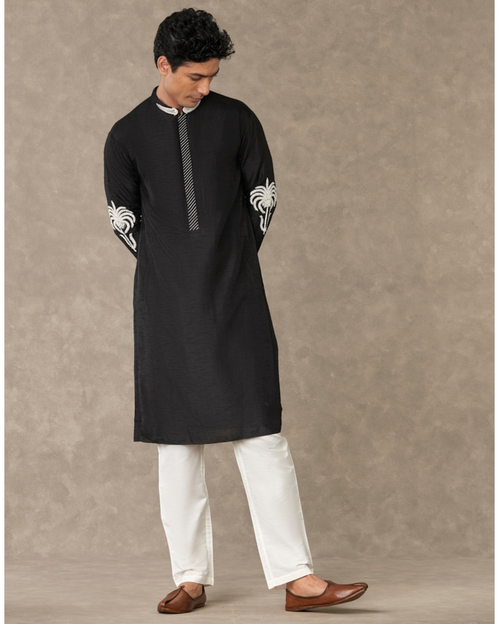 Black Shajara Kurta Set