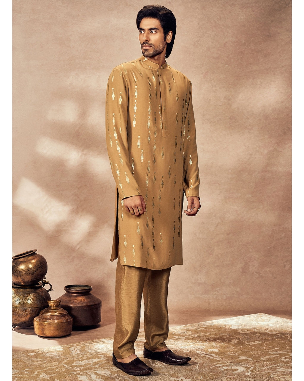 Beige Tribal Pillar Kurta Set