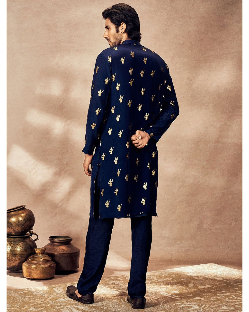 Blue Ganesha Foil Kurta Set