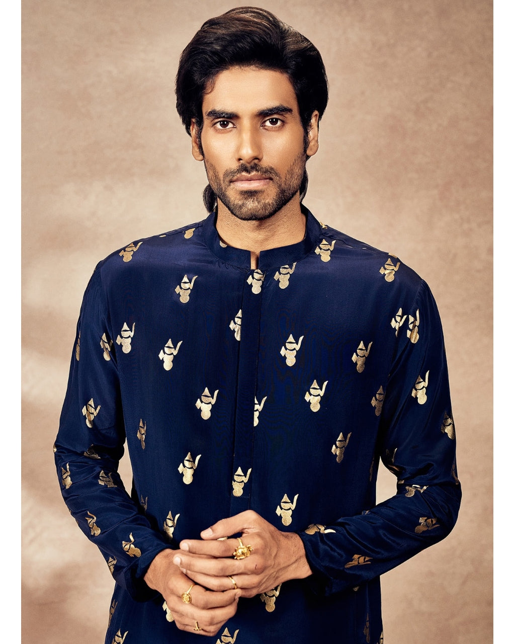 Blue Ganesha Foil Kurta Set