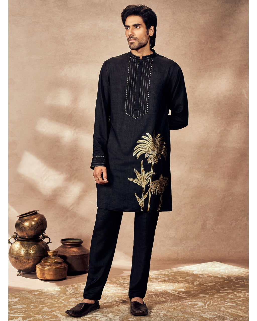 Black Palm Blooms Kurta