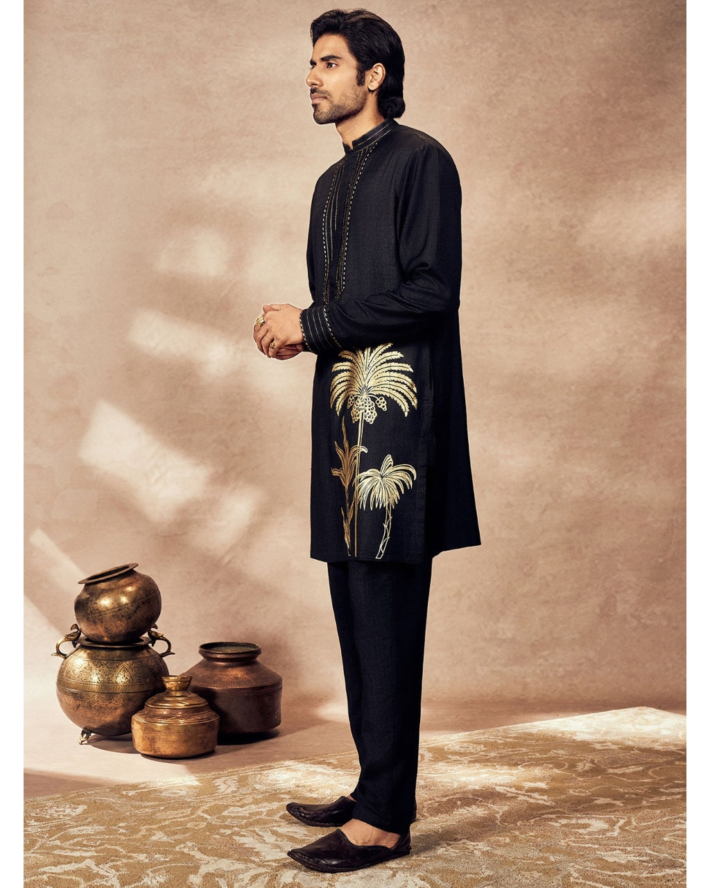 Black Palm Blooms Kurta