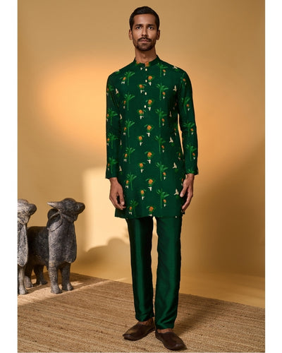 Bottle Green Tropical Kurta Set
