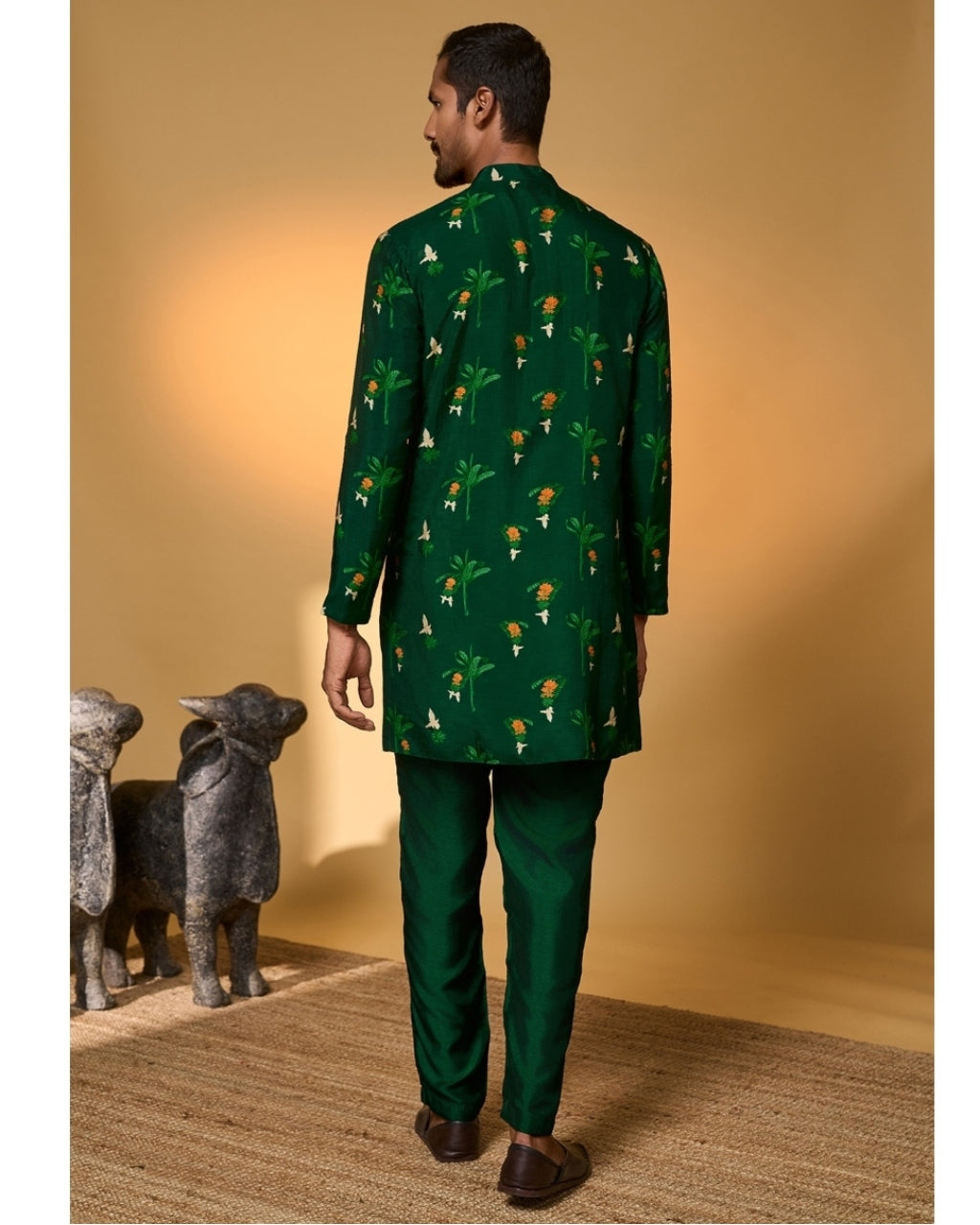 Bottle Green Tropical Kurta Set