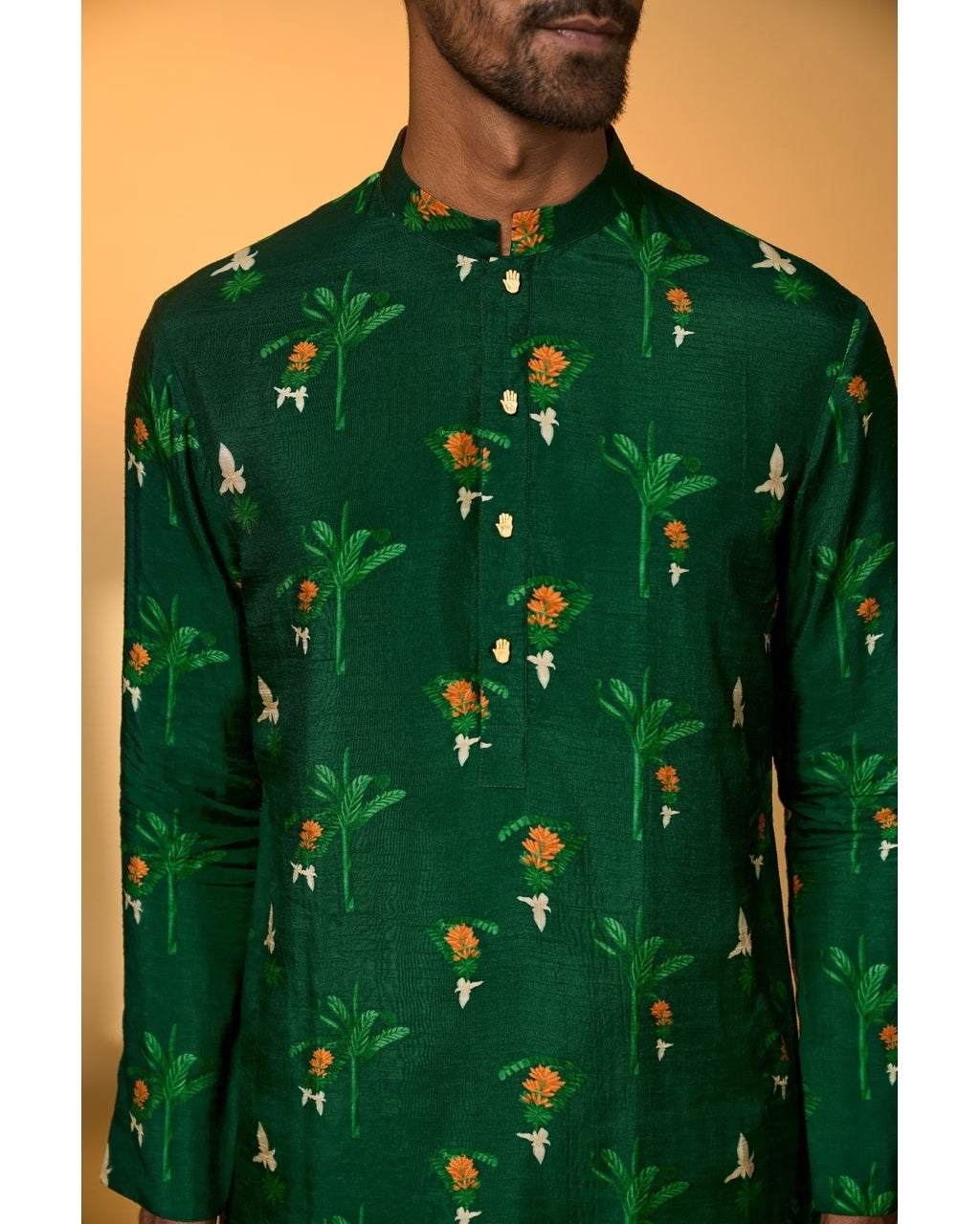 Bottle Green Tropical Kurta Set
