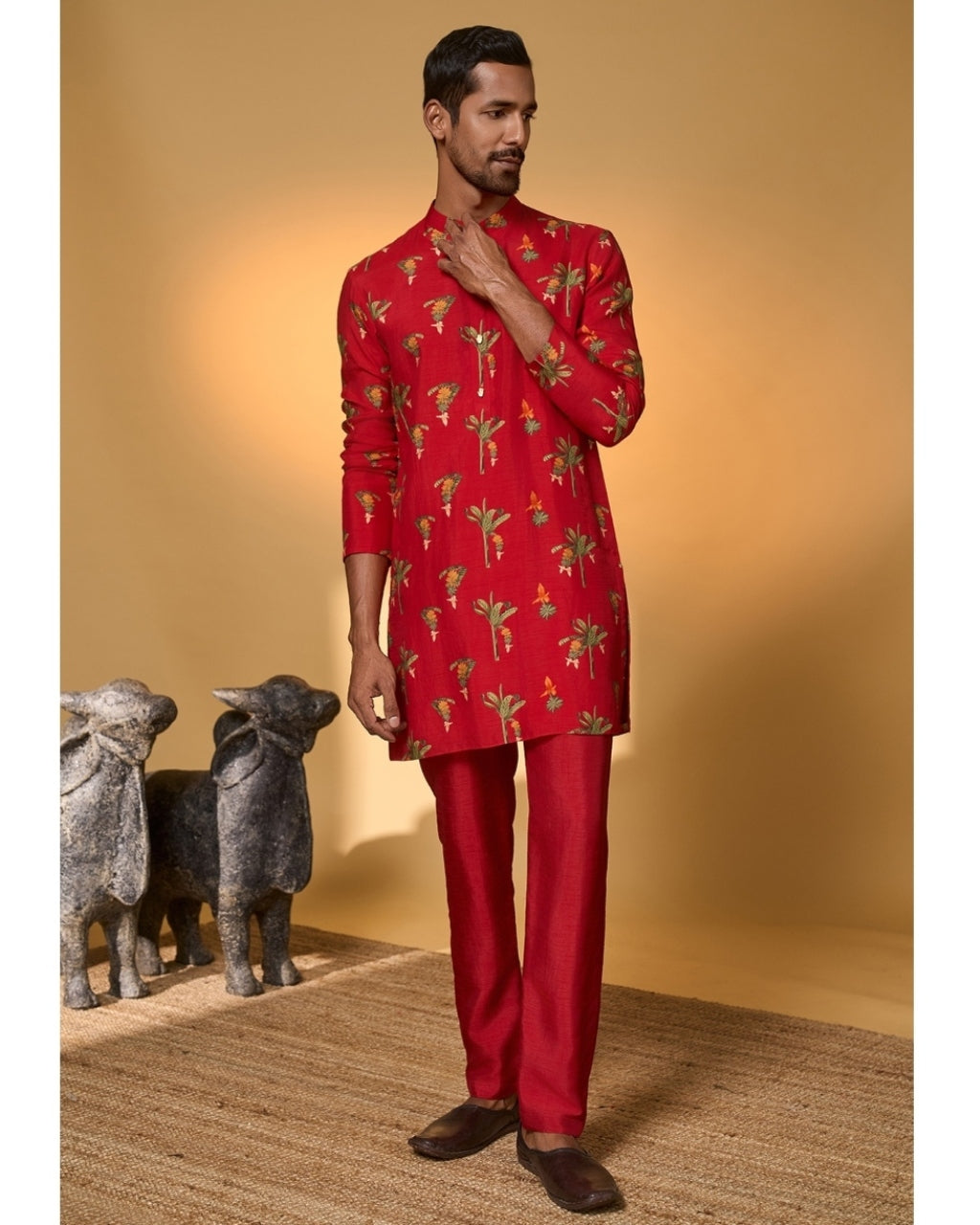 Red Tropical Kurta Set