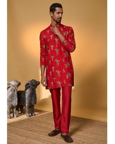 Red Tropical Kurta Set