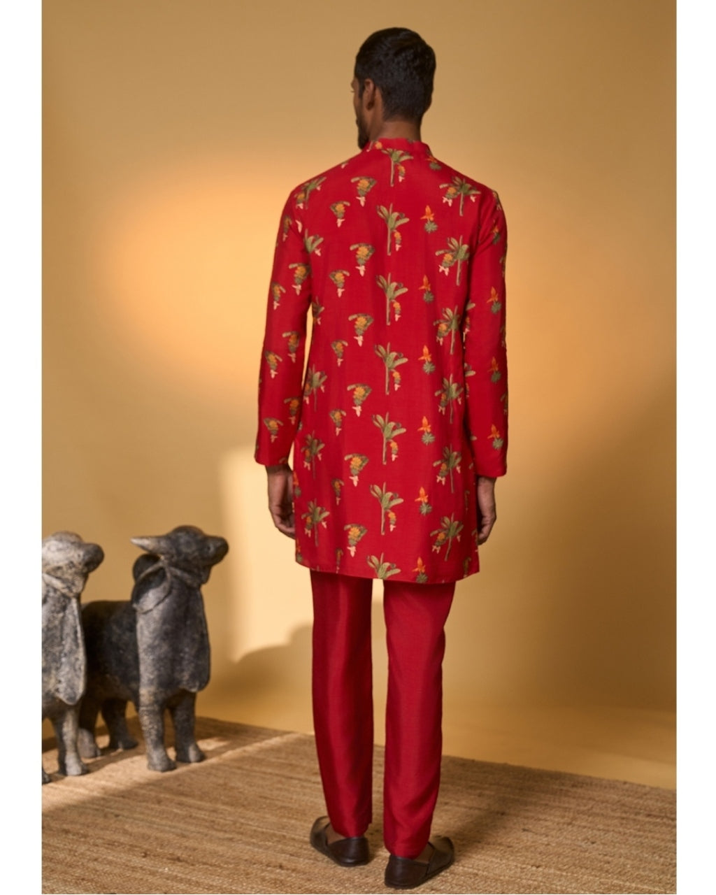 Red Tropical Kurta Set