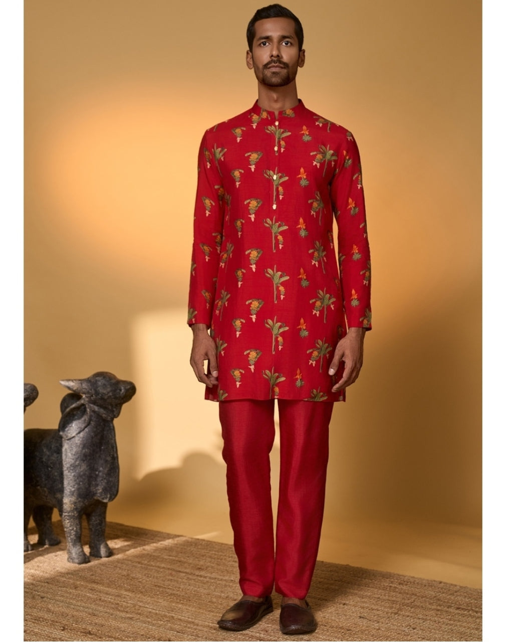 Red Tropical Kurta Set
