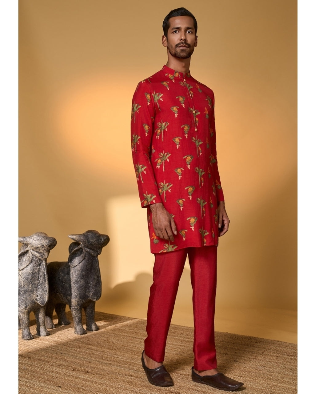 Red Tropical Kurta Set