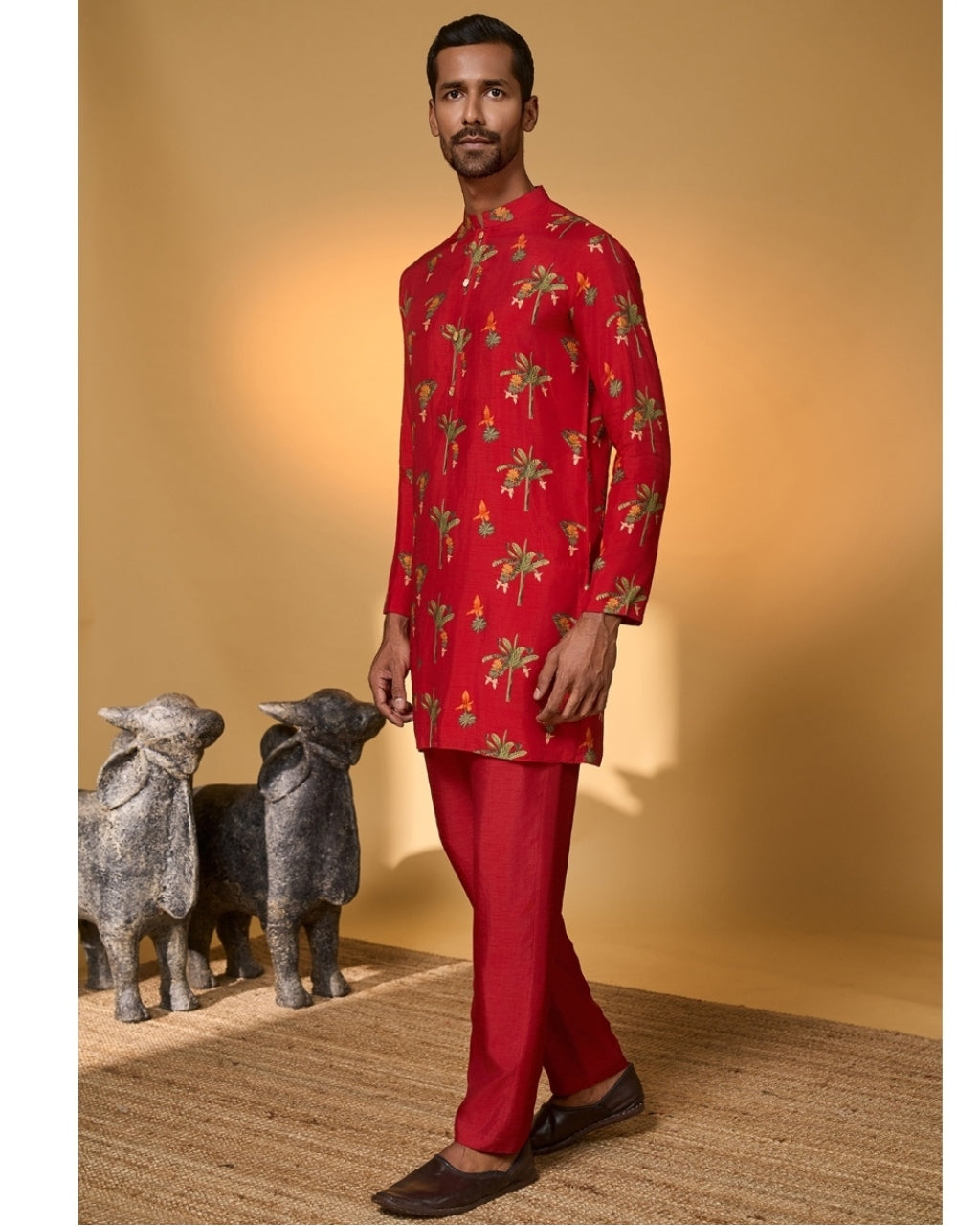 Red Tropical Kurta Set