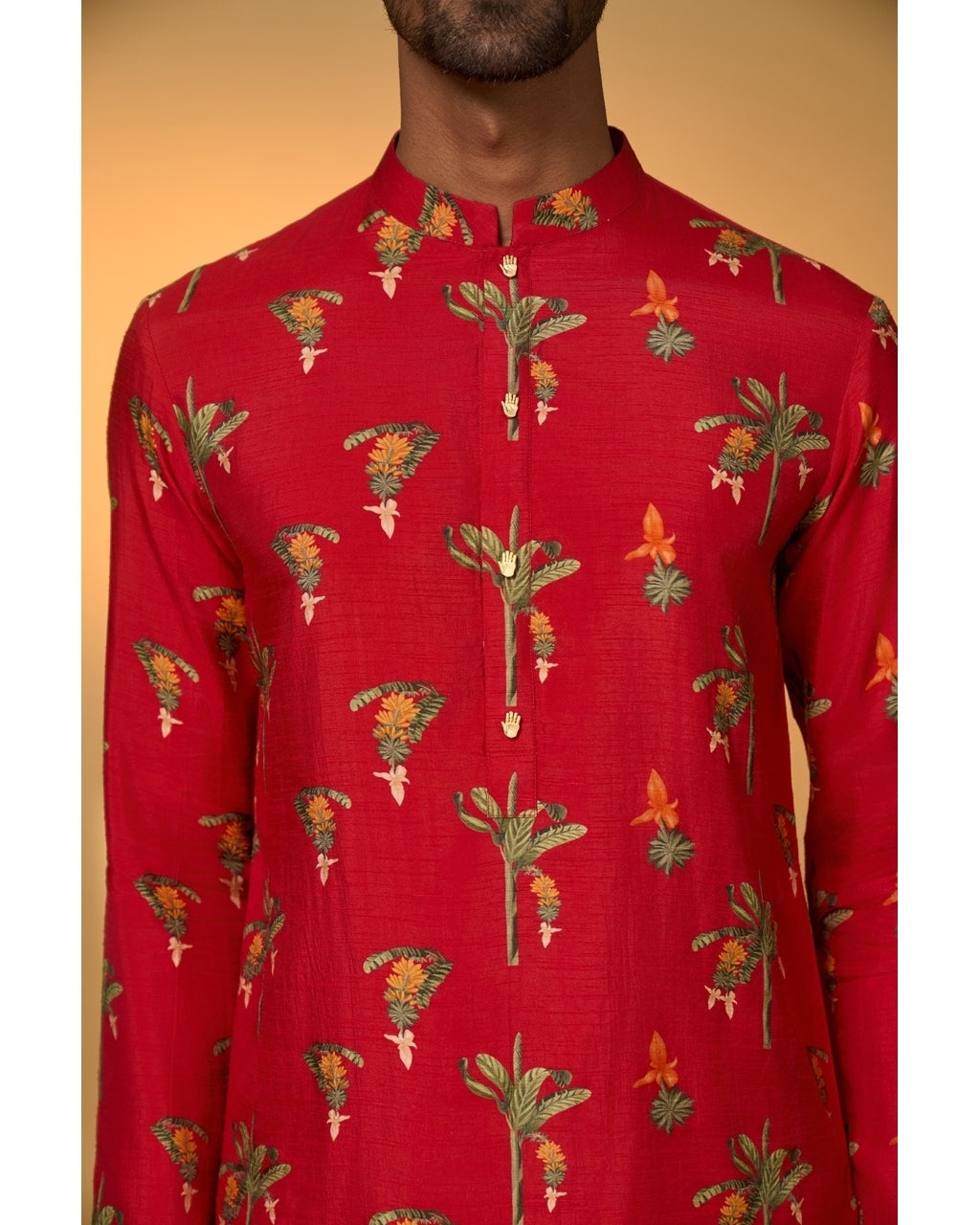Red Tropical Kurta Set