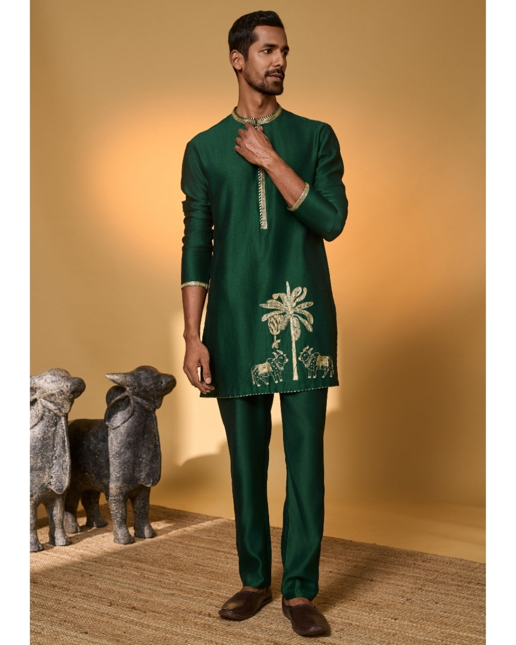 Green Tropical Nandi Kurta Set
