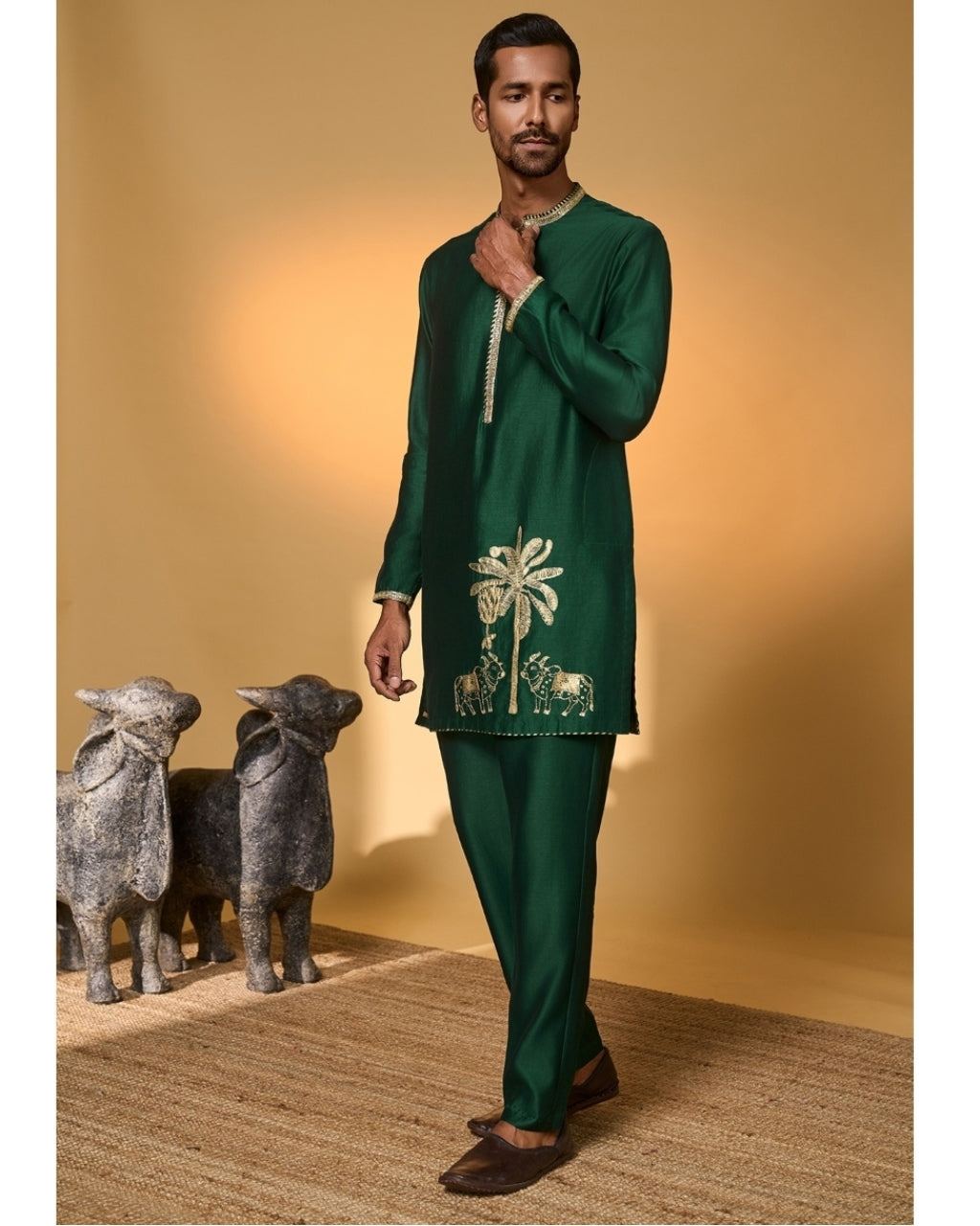 Green Tropical Nandi Kurta Set