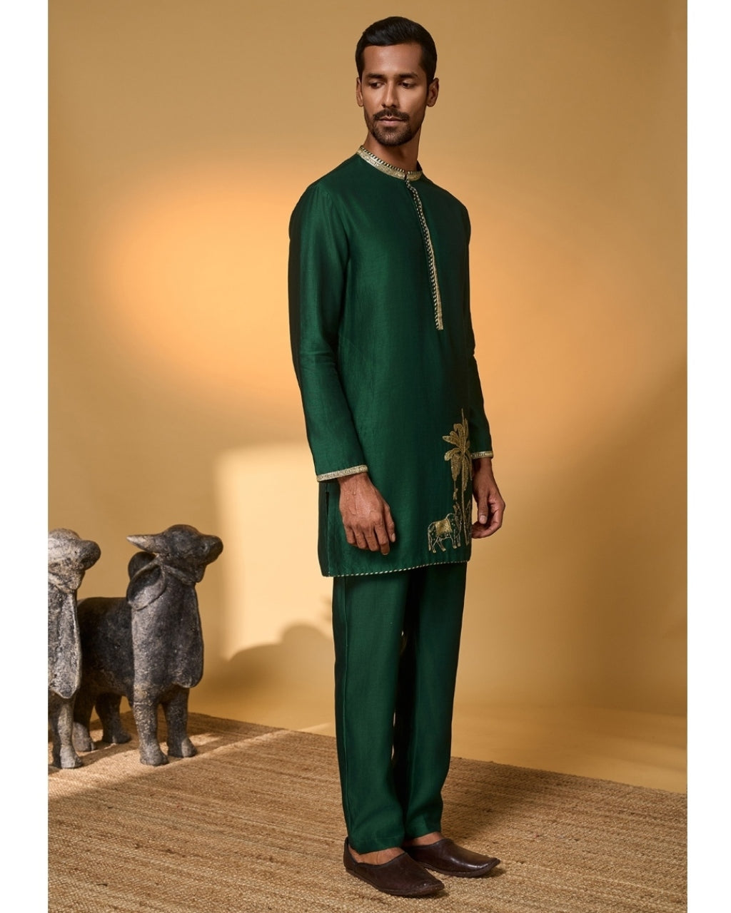 Green Tropical Nandi Kurta Set