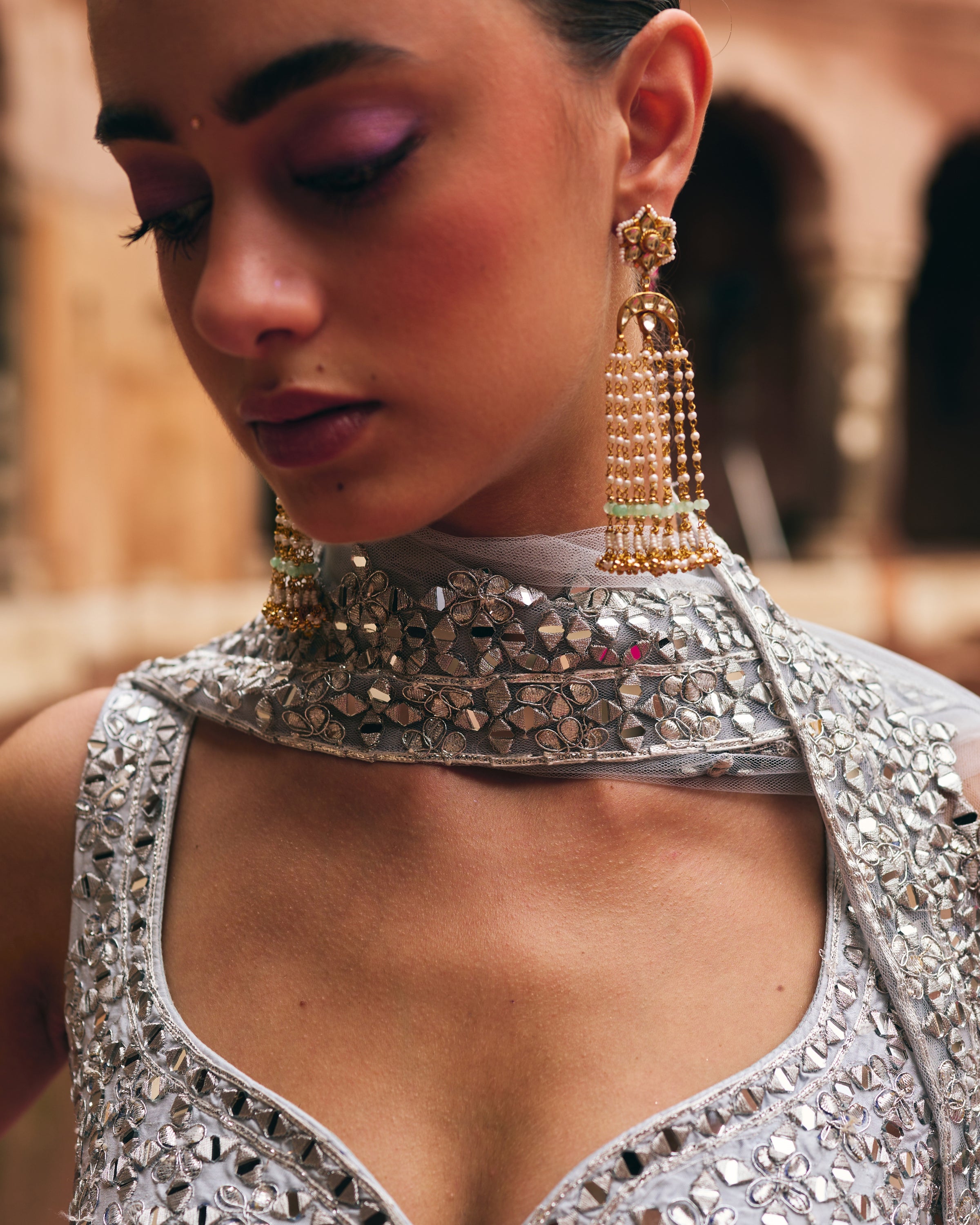 Ice Grey Raw Silk Lehenga Set