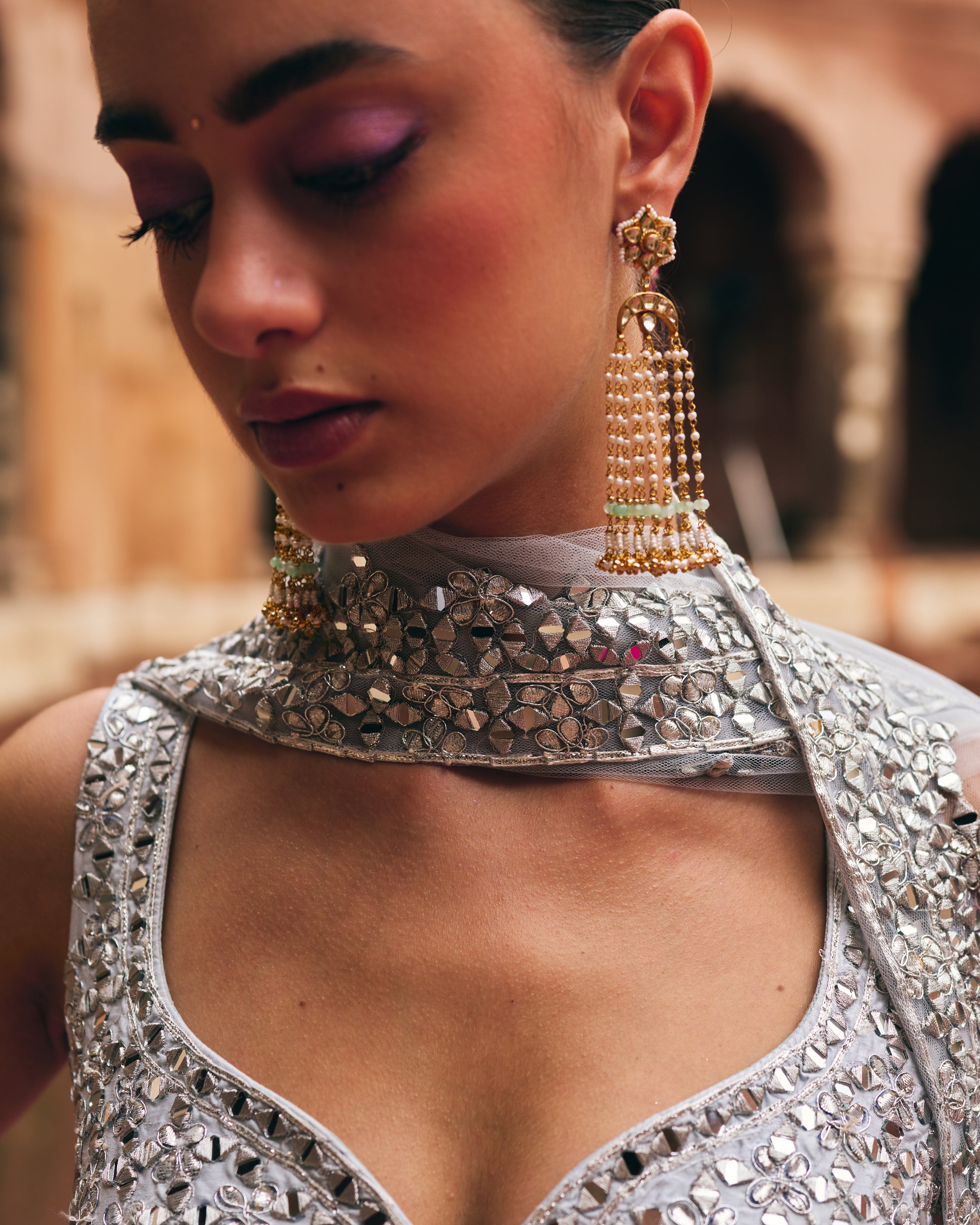 Ice Grey Raw Silk Lehenga Set