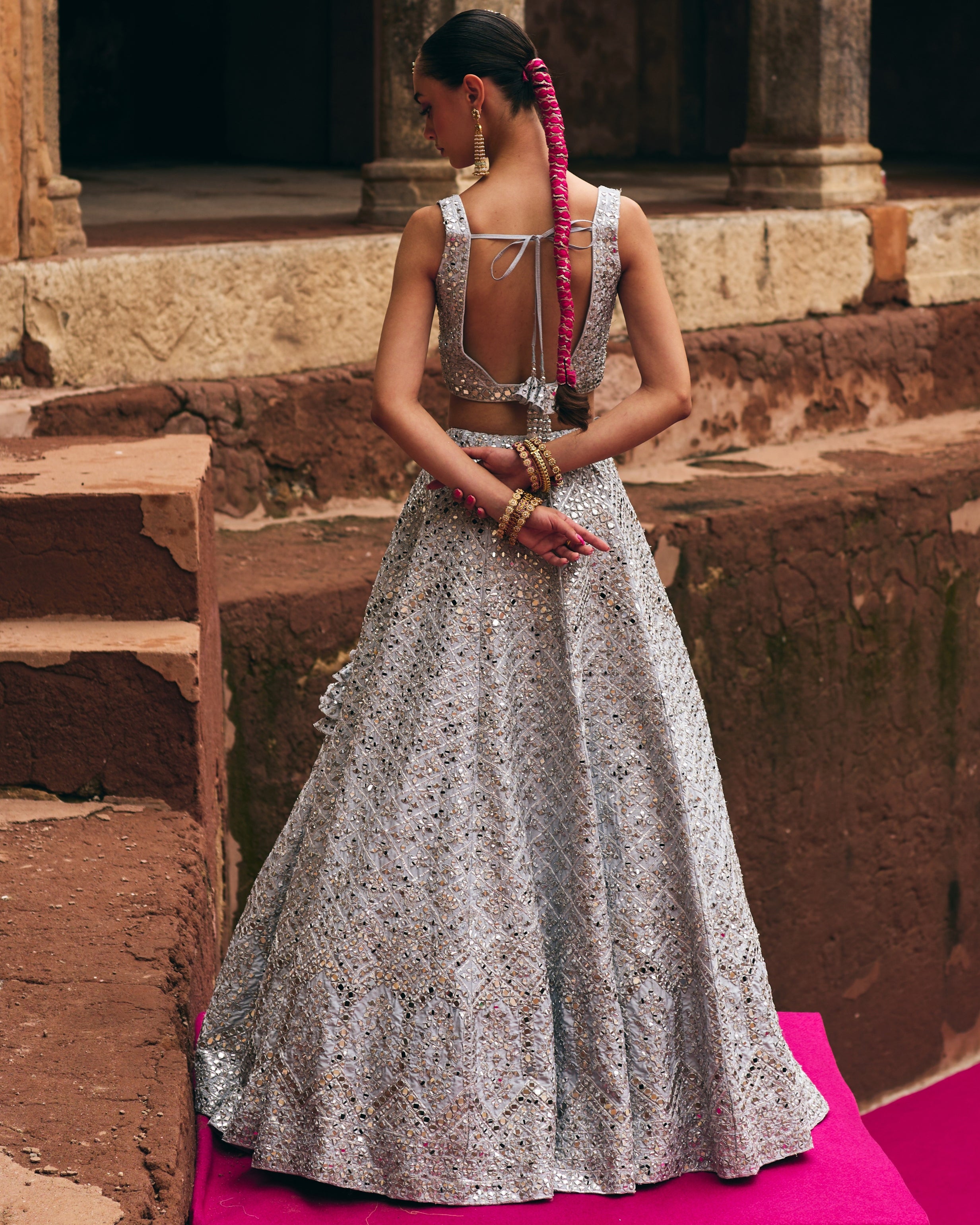 Ice Grey Raw Silk Lehenga Set