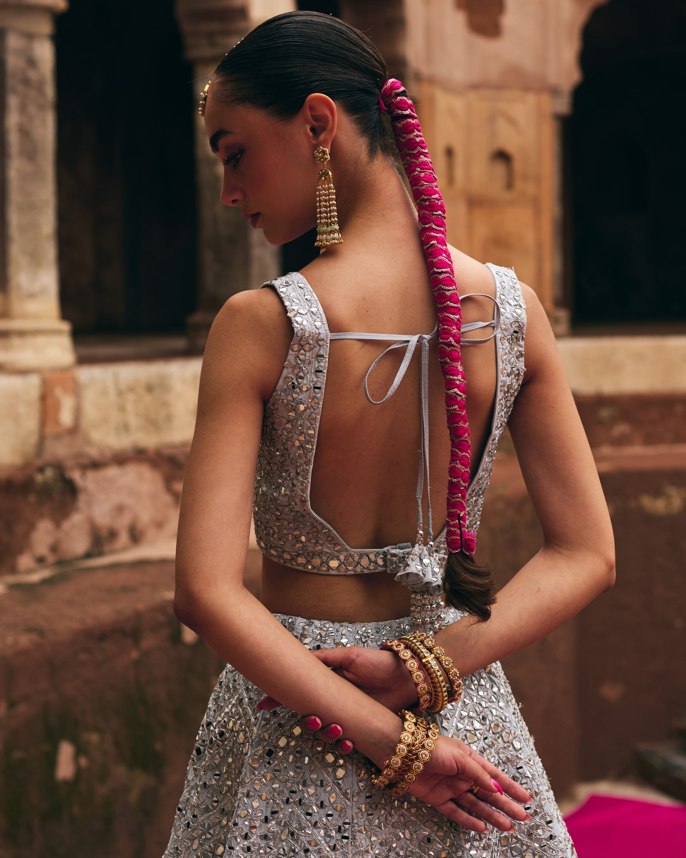 Ice Grey Raw Silk Lehenga Set