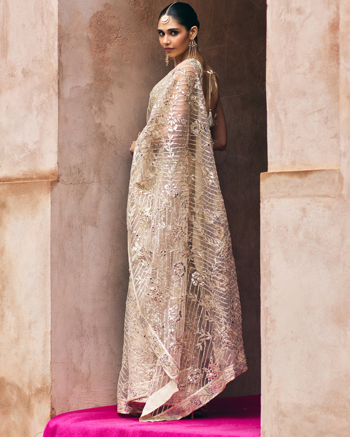 Rose Gold Net Sari Set