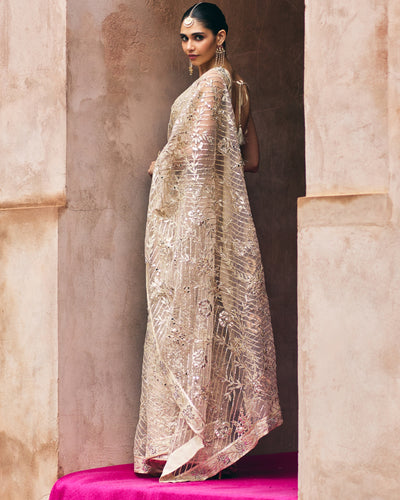 Rose Gold Net Sari Set