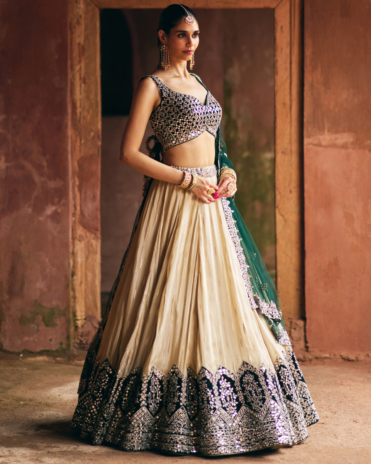 Hasna Gold Tissue Lehenga Set
