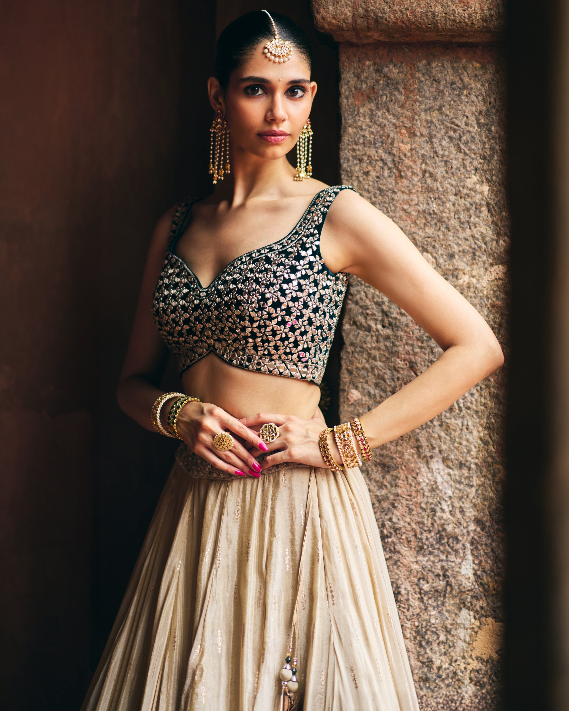 Hasna Gold Tissue Lehenga Set